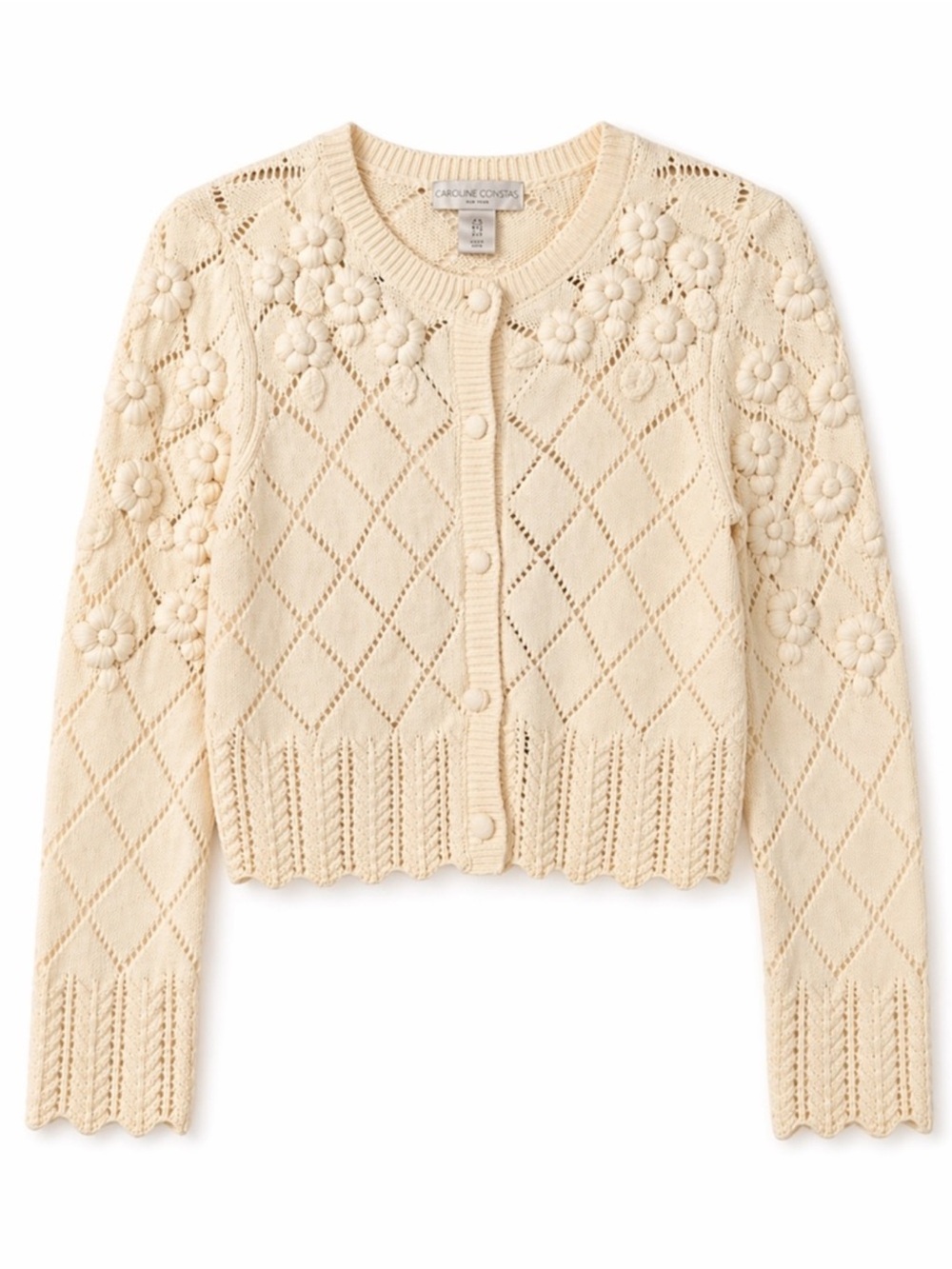 Caroline Constas Cream Pointelle Bobble Knit Cardigan M NWT